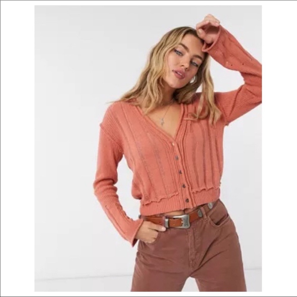FREE PEOPLE BOHO CARDI KNIT CROP CARDIGAN A3C